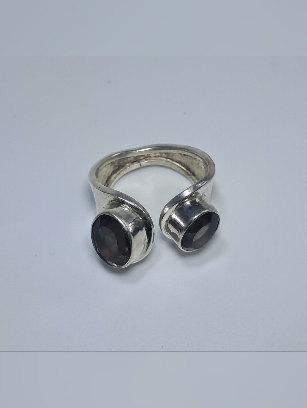 925 Sterling Silver Double Smoky Quartz Ring - Size 8 - Picture 4 of 9